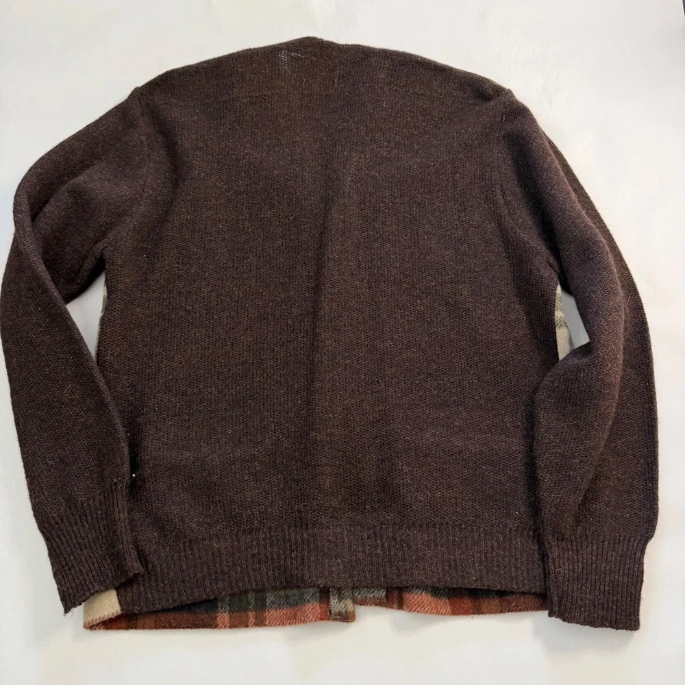 Bradfield Vintage‎ Mens Plaid Wool Cardigan Sweater Brown Green Old Money Core M